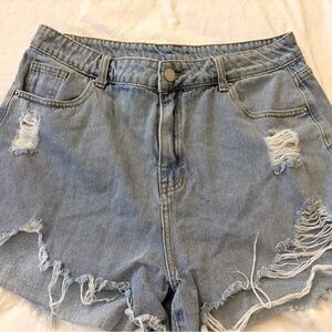 ROMWE Light Blue Distressed Jean Shorts